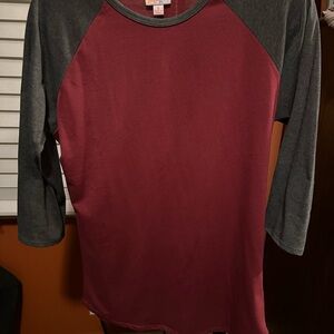 LuLaRoe Burgundy and Charcoal Raglan Top